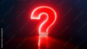 Glowing red neon question mark on a dark reflective surface, symbolizing mystery or inquiry.