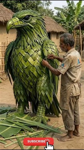 Old Man Builds Giant Eagle From Palm Leaves | Incredible Village Art 😱#shorts