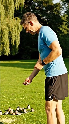 Man Feeding Birds in the Park Birds Gently Landing on His Hand 🕊️❤️