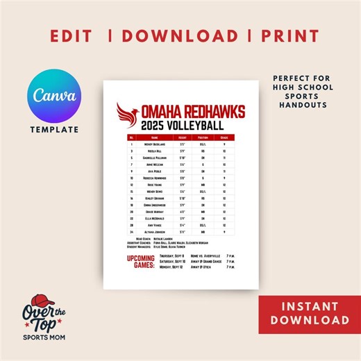 Editable Volleyball Roster Template: Printable Game Program (8.5x11) - Canva - Etsy UK