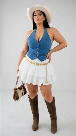 Plus Size Denim Vest & White Ruffle Skirt | Curvy Cowgirl Western Look | Country Chic 🤠🤍