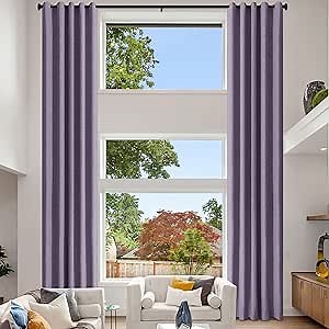 Fcosie Extra Long Linen Blackout Curtains 120 Inch Length/Grommet Top 100% Black Out Drapes / 9 10 12 14 15 16 17 18 20 24 ft Tall Custom-Made Curtain Panel (2 PCS), 100" W x 120" L, Violet