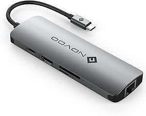 USB C Hub NOVOO 8 in 1 Hub with HDMI 4K Adapter, 1 USB C PD Charging Port, 3 USB 3.0, Gigabit Ethernet Port, SD/TF Card Readers USB C Adapter for MacBook, HW MateBook, Chromebook, Samsung S8 and More