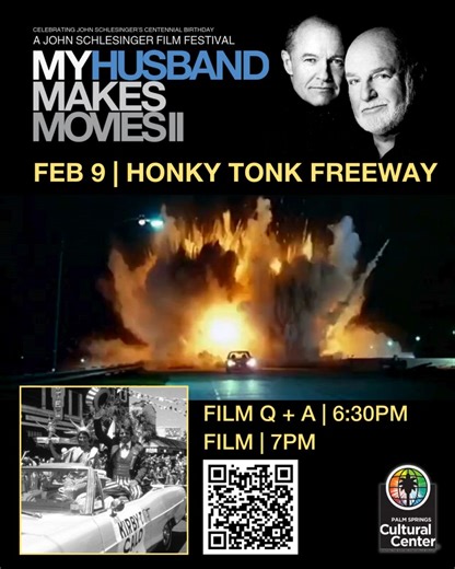 FEB 9 — HONKY TONK FREEWAY (1981) David Rasche • Hume Cronyn • Beverly D’Angelo A wild, satirical take on American boosterism — outrageous on the surface, sharply observant underneath. 🎥 Fun Fact: Promotion once included a real pink elephant — the film later became a cult gem. MY HUSBAND MAKES MOVIES II Presented by Michael Childers with David Ansen & Dave Karger (TCM) 6:30pm Opening Remarks • 7pm Film TIX: psculturalcenter.org • Eventbrite: https://bit.ly/44k5QmV • Link in bio #HonkyTonkFreewa