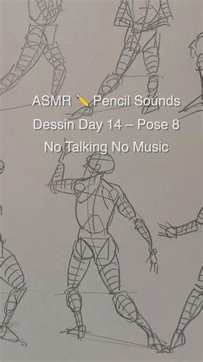 ASMR ✏️ Pencil Sounds | Dessin Day 14 – Pose 08 | No Talking No Music #asmr #drawing #pencilportrsit