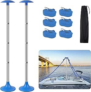 2 Pack Boat Cover Support Poles,Stainless Steel Boat Cover Support System with Adjustable Straps, 4-Stage Extension Adjustable Height from 17.3” to 60.2”(Blue)