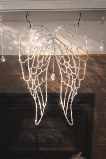 25” Crystal Angel Wings Suncatcher – Large Handmade Prism Window Hanging – Angel Wing Wall Decor - Etsy