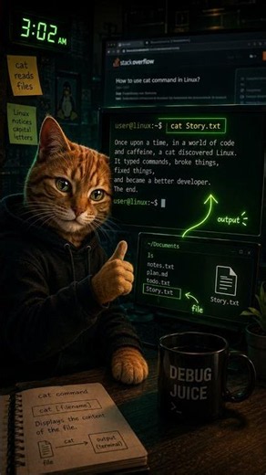 Linux cat Command Explained Through Hacker Cat 🐱💻 | Day 12 / 60 days series