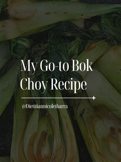Bok choy is officially in season, which means it’s at its peak flavor and peak nutrition. ➡️Follow @dietitiannicoleibarra for more health tips & recipes. It’s rich in vitamins C, B vitamins, K, dietary fiber, and important minerals like selenium, magnesium, and potassium. Best of all? It doesn't take long to cook. This is my go‑to way to make Bok choy taste amazing so you actually want to eat more veggies this spring. Ingredients: 3 heads bokchoy 1 Tbsp olive oil 1 garlic clove, minced Soy sauce