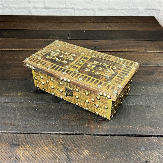 Vintage Wooden Valet Box Brass Studded Red Lined Jewelry Storage Steampunk Decor - Etsy