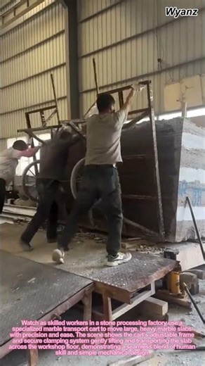 How Workers Safely Move Heavy Marble Slabs with a Special Cart | Factory Work