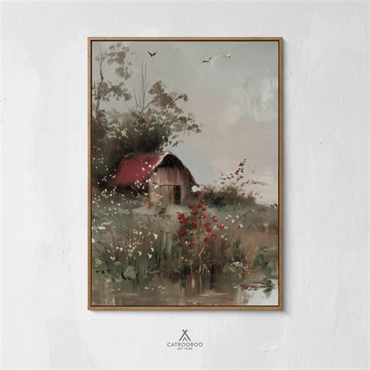 Vintage Rustic Shack Poppy Meadow Painting Red Wildflowers (printable Digital Download), RP18 - Etsy