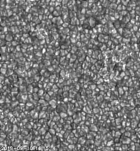 Granulation Observed with IRIS at 283.2 nm 5.1.2021 • IRIS was designed to observe the Solar chromosphere and transition region; the part of the solar atmosphere between the surface, the photosphere, and the hot corona. An exception is found when looking far into the wings of the Mg II h and k spectral lines, where the photosphere can be observed as well, as shown in this movie. There we see granulation, the result of heat bubbling up from the solar interior (the average size of each granule is 