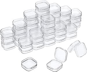 SATINIOR 48 Packs Clear Small Plastic Containers Transparent Storage Box with Hinged Lid for Small Items Crafts Jewelry (1.37 x 1.37 x 0.7 Inches)