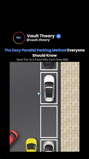 Vault Theory on Instagram: "You don’t need luck. You don’t need to avoid tight spots. You just need a system. Here’s the simple, repeatable method used by driving instructors and pros worldwide: 🚗 The 4-Step EASY Method: 1️⃣ Pull Up Align your rear bumper with the car in front of the empty space. Keep about two feet of space between you. 2️⃣ Turn and Reverse Turn your steering wheel all the way to the right. Slowly reverse until you see the left headlight of the car behind you in your side mirr