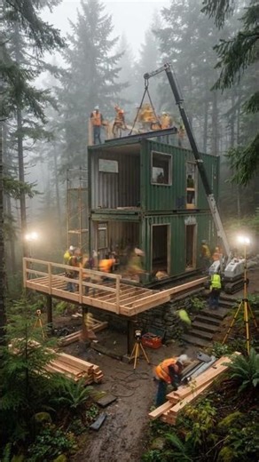 "Modern Forest Cabin Build | Misty Timelapse Journey"