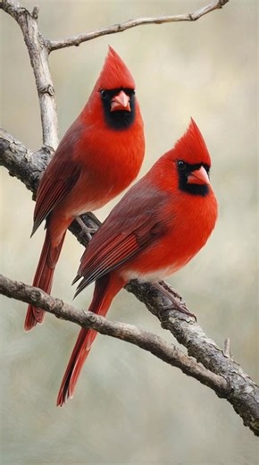 Cardinal birds live peacefully on the tree branch. #birds | Bird Species
