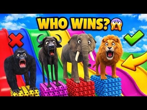 WHO WINS? 😱 | Animal Color Slide Challenge 🦁🐘🦍