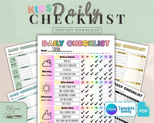 Daily Checklist, Weekly Task Planner Template, School Routine, Responsibility Chart, Back to School, Kids Resources, Cleaning Checklist - Etsy