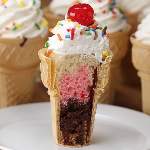 334K views · 821 reactions | These ice-cream cone cupcakes are perfect treat to make with your kids  Recipe: https://tasty.co/recipe/neapolitan-ice-cream-cone-cupcakes | Tasty | Facebook
