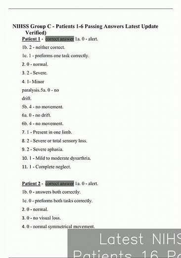 Latest NIHSS Group C Patients 16 Passing Answers Latest Update Verifiedpdf video