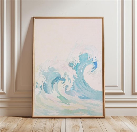 Ocean Wave Poster | Coastal Wall Art Print | Minimal Blue Sea Abstract Illustration - Etsy