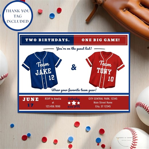 Siblings Baseball Invite, Birthday Invitation for Twins, Editable Baseball Party Invite, Sports Celebration, Double Header, All-star Instant - Etsy