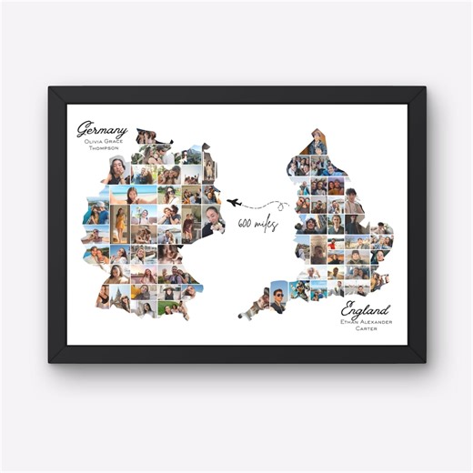 Long Distance Map Collage Art for Couples Friends and Family Across the World Canva Template - Etsy