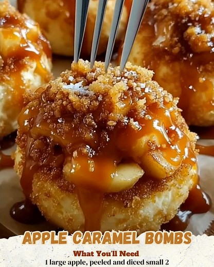 30K views · 62 reactions | Apple Caramel Bombs Ingredients: 1 package refrigerated biscuit dough (8 biscuits) 1 large apple, peeled and diced small 2 tablespoons butter Recipe in First Coʍmеոτ  Enjoy ❤️ | EAT ME, DRINK ME | Facebook