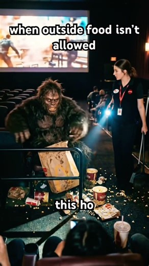 Bigfoot sneaking in food into a movie theater don’t click sound 🤯👣