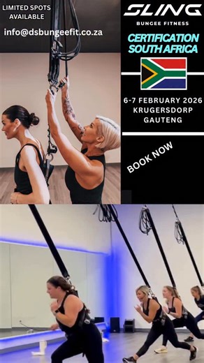 Sling Bungee Instructors certification in Krugersdorp SA Feb 2026!!! Visit www.slingbungee.com Scroll down to in person training & choose DS Bungee Fit, use drop down link for date & pay online to secure your spot! . . . . . . . #bungeefitness #bungeeworkout #bungeedance #bungeedance #trx #bungee #lowimpactworkout #slingbungee #slingbungeefitness #lowimpact #bungeebabes #southafricq | Sling Bungee Fitness