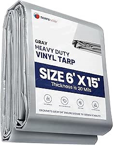 Tarps Now Heavy Duty Vinyl Tarp with Grommets, (6' x 15') - Vinyl Tarps Heavy Duty Waterproof Tarpaulin for Canopy, Pool Cover, Truck Cover, Camping Roof, Indoor Outdoor - Gray, 18 oz, 20 Mil - Amazon.com