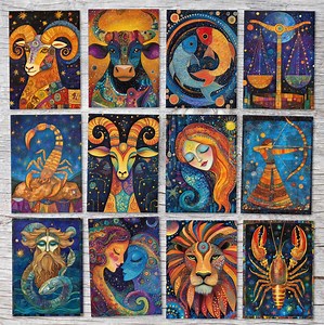 Zodiac Postcards A6 Set (12 Cards) I Greeting Cards and Birthday Cards I Capricorn, Pisces, Gemini, Leo, Virgo, Star Dots - Etsy