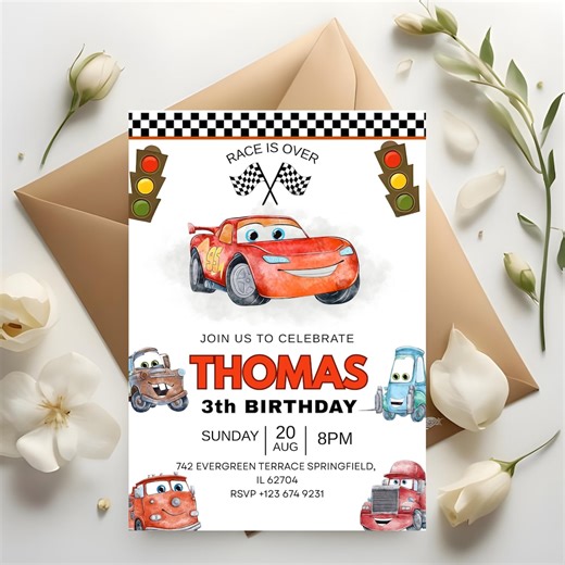 Cars Lightning Mcqueen Birthday Invitation, Editable Kids Party (digital Download) - Etsy