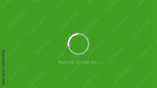 Loading screen animation with please stand by text on black background buffering waiting
