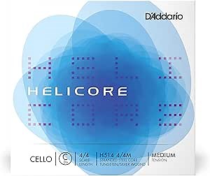 D'Addario H514 Helicore Cello Single C String, 4/4 Scale Medium Tension (1 Set)– Stranded Steel Core for Optimum Playability & Clear, Warm Tone, Versatile & Durable, Sealed Pouch Prevents Corrosion