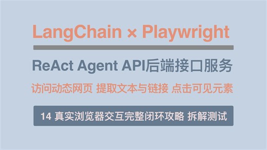 【EP14_Playwright】ReAct Agent API 后端接口实战：真实浏览器交互完整闭环与测试拆解。访问动态网页、提取文本余链接、点击可见元素