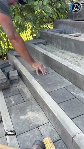 Fine-Tuning Concrete Step Edges 🪜🧱 #StepBuild #Hardscaping #ConcretePavers