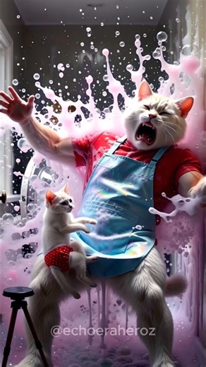 يوم كارثي في حياة الأب القط مياو! 🐈 الهروب من فوضى قوس القزح 🌈💥#cat #kitten #meow #viral