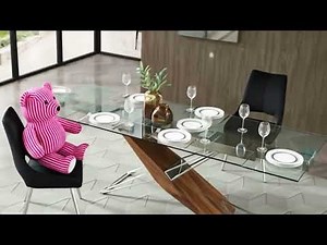 Table repas FELICIA extensible 12 personnes fusion verre inox bois