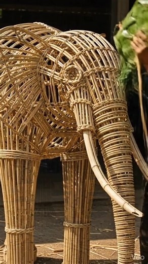 Turning Bamboo & Palm Leaves into a Giant Elephant 🐘🔥 | Amazing DIY Craft" #woodcrafts