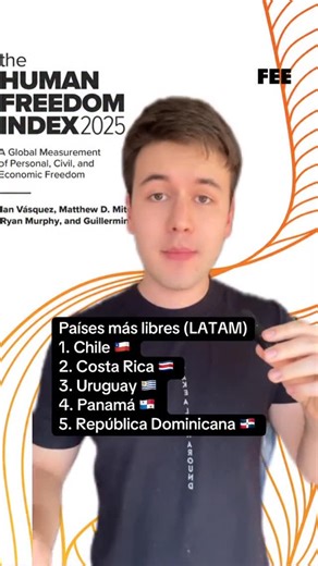 FEE en Español | Educación Económica on Instagram: "El Índice de Libertad Humana 2025 muestra que América Latina no es una región homogénea, sino profundamente desigual en materia de libertad. Comenta «Libertad Humana» y te enviaremos un artículo sobre uno de los retos más importantes que enfrentan las economías latinoamericanas. Países como Chile, Costa Rica, Uruguay, Panamá y República Dominicana encabezan el ranking regional porque combinan mayor apertura económica, marcos legales más previs