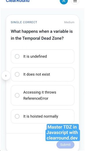 Want to practice more mcqs on Javascript? log on to clearround.dev