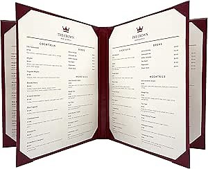 Goodsmart Columbia Casebound Menu Covers – 5-Pack, Burgundy Premium Faux Leather Restaurant Menu Holders, 8.5" x 11", 6-View with Interior Album Corners