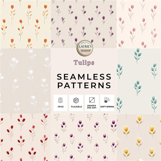 Tulips Scatter Seamless Patterns: Easter Digital Papers, Spring Backgrounds (instant Download) - Etsy