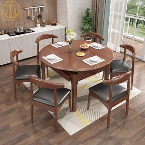[Hot Item] Nordic Full Rubber Wood Solid Wood Telescopic Folding Dining Table