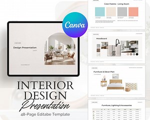 Interior Design Presentation Template for Canva | 48-page Editable Client Presentation | Home Decor | Moodboards | Material Swatches - Etsy