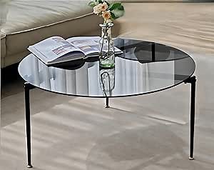 Round Tempered Glass Table 31.5 inch Large Circle Top Metal Frame Grey