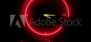 Animated clock with moving arrow and Clock Passing 12 Hours Neon Light Glowing clock animation icon wall clock animated smart watch on black background