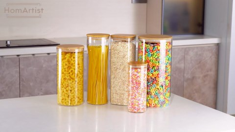 Extra Large Square Glass Flour & Sugar Storage Containers with Airtight Lids, 168oz 2 Pack Glass Jars with Bamboo Lids, Air tight Pantry Food Storage Containers for Cereal, Pasta, Rice Organizers